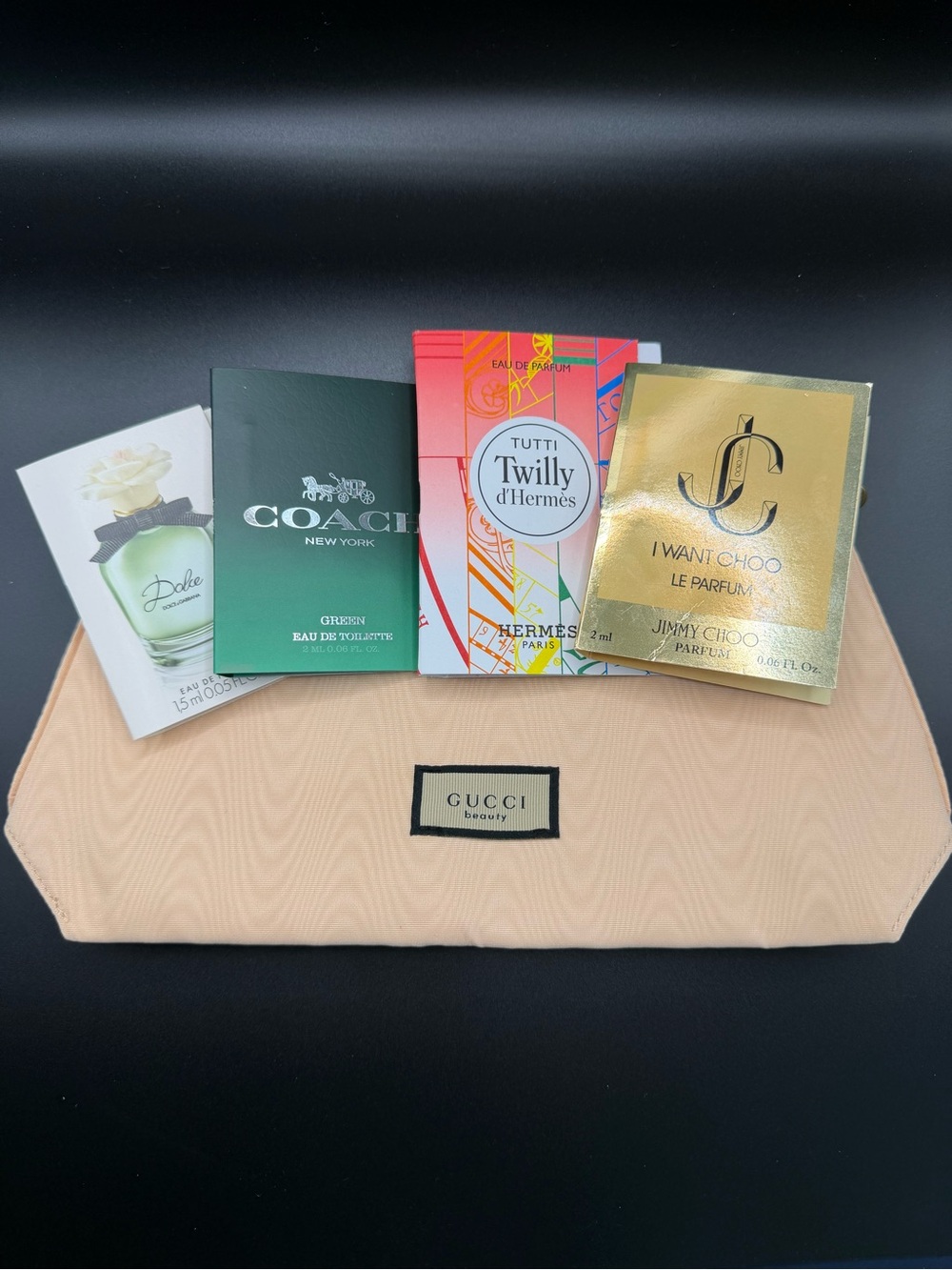 Gucci Beauty Pouch & Luxury Sample Bundle - Coach, Hermes, Jimmy Choo, D&G